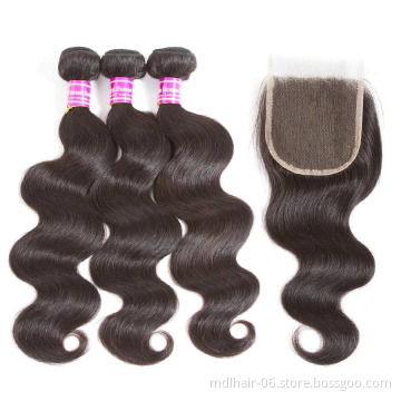 10A  Curticle Aligned Unprocessed Human Hair Body Wave Human Hair Extension  Bundles With Closure